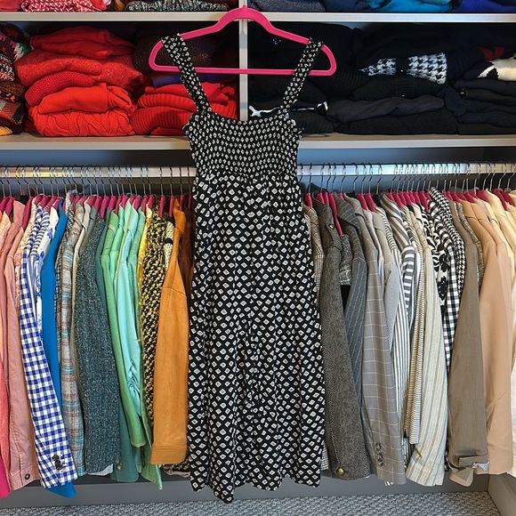 Volcom black/white print v neck smocked back cropped jumpsuit size XS - Picture 3 of 3